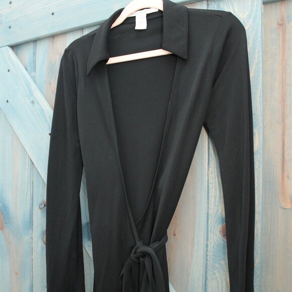 Diane Von Furstenberg Black Wrap Dress Classic Collared Size 6 Made in USA DVF - Picture 8 of 10